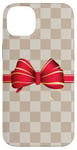 Coque pour iPhone 14 Plus Vanilla White Coffee Red Bow Checkered classic pattern