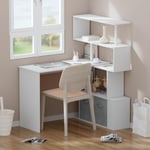 Bureau Blanc Bois Angle + Rangements + Place Ordinateur - Étagères - Design