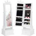 2 en 1 Armoire à Bijoux Enfants avec Miroir, Organisateur à Bijoux en Forme Couronne avec 3 Tiroirs, 2 Angles d'Inclinaison(90°/94°), Charge 10kg