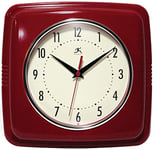 Infinity Instruments Horloge Murale carrée silencieuse rétro 22,9 cm pour Cuisine, Salle à Manger, Mouvement à Quartz (Rouge)