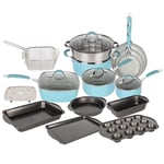 Blue and Dove Grey Induction 19 Pcs Cookware Set Non Stick Pan Saucepan Bakeware