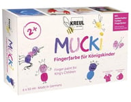 KREUL 23051 - Mucki peinture au doigt pour enfants royaux, 6 x 50 ml en blanc, rose poussière de fée, rose, violet, bleu, trésor d'or, sans parabène, sans gluten, sans lactose, végétalien, lavable