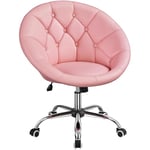 Yaheetech Chaise de Bureau en Similicuir Fauteuil Ergonomique avec Dossier Arrondi Fauteuil de Coiffeuse Réglable en Hauteur Pivotante Chaise pour Salon, Chambre Charge 136kg Rose