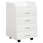 Vinsetto Caisson de Bureau Rangement sur roulettes 4 tiroirs coulissants MDF et Panneaux de Particules dim. 40L x 36l x 65H cm Blanc