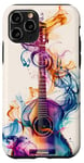 Coque pour iPhone 11 Pro Guitare ethnique vintage violette avec motif fumé coloré