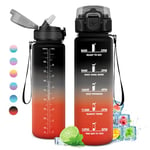 Gourde 1L, Gourde Sport, Gourde avec Paille Réutilisable Réutilisable, Bouteille d'eau avec Marqueur de Temps, Water Bottle pour Adulte, l'école, Cyclisme, Voyage, Camping, Fitness, Yoga, Bureau