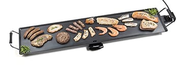 Bestron Plancha électrique, Barbecue electrique XXXL avec revêtement anti-adhésif, Gril de table pouvant jusqu'à 10 personnes, Surface de cuisson extra longue, Couleur: noir