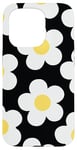 iPhone 15 Pro White Daisy Flower Pattern Yellow Floral on Black Case