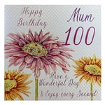 WHITE COTTON CARDS wba100–Mum Happy Birthday Rose Gerbra 100 Mum, Have a Wonderful Day Innovation Carte d'anniversaire Faite à la Main Blanc