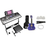 RockJam RJ761 61 Key Keyboard Piano with Keyboard Bench, Digital Piano Stool, Sustain Pedal and Headphones & Music Alley MA-52 Classical Acoustic Guitar Kids Guitar and Junior Guitar Blue