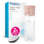 BRITA Water Filter Bottle Apricot (600ml) incl. 2x MicroDisc Filters - portable water filtration bottle for hydration on-the-go, filters chlorine, organic impurities, hormones & pesticides