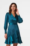 Izabel London Womens Green Satin Frill Detail Wrap Dress - Size 12 UK