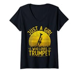 Womens Vintage Trumpet, Just A Girl Who Loves Trumpet Girls Kids V-Neck T-Shirt