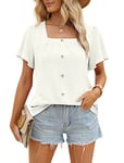 Aokosor Blouses for Women Square Neck Ladies Tops Summer Shirts Button Down White Size 6-8