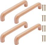 4Pcs Poignée de Meuble en Bois Bouton de Tiroir de Porte Poignées de Placard en Hêtre pour Cuisine Armoire Commode (Longueur Totale 145mm,Couleur Bois)