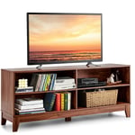 Costway - Meuble TV/Banc tv 147 x 40 x 61 cm, Support télévision avec 4 Étagères de Rangement Ouvertes, Tapis Antidérapant Marron