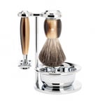 VIVO Shaving Set Resin Horn Brown Safety Razor - Pure Badger