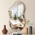 SHYFOY Grand miroir asymétrique - Miroir mural décoratif avec panneau arrière en MDF - Dimensions 110 x 56 cm - Cadre en métal - Grand miroir pour salon, couloir, entrée, salle de bain - Doré