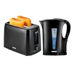 Geepas Electric Kettle & 2 Slice Bread Toaster Kitchen Combo Set | 2200W 1.7L Cordless Jug Kettle Boil Dry Protection & Auto Shut Off | 650W 6 Level with Browning Control & Crumb Tray | Black