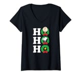 Womens Peanuts - Christmas Charlie Snoopy Woodstock Ho Ho Ho Wreath V-Neck T-Shirt