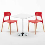 Ahd Amazing Home Design - Table carrée blanche 70x70 2 Chaises Colorées intérieur bar café Barcellona Cocktail Couleur: Rouge