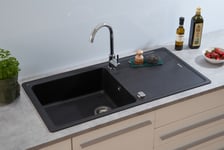 Evier de Cuisine Évier à Encastré Granit Lavabo 100x50 Noir respekta Columbia