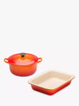 Le Creuset Cast Iron 20cm Casserole and 29cm Stoneware Dish Set, 2 Piece, Volcanic