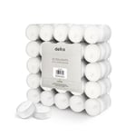 delka Unscented Tea Lights White - 50 Pack - Long-Lasting 4 Hour Burn Time - Smoke-Free Bright Flame - Ideal for Weddings, Events, Aromatherapy, Home Décor, and Emergency Use - Premium Quality