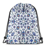 ghjkuyt412 Drawstring Bags Ancient Handmade Turkish Floral Tiles Pattern Decorative Unisex Drawstring Backpack Sports Bag Rope Bag Big Bag Drawstring Tote Bag Gym Backpack in Bulk