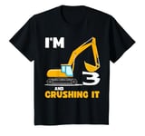 Youth Funny 3 Birthday Print With Excavator Im 3 And Crushing It T-Shirt