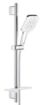 GROHE Rainshower 130 Smartactive Cube Shower Rail Set Water-Saving 3-Spray 130mm Hand Shower with 600mm Rail, 1750mm Silverflex Hose Chrome Finish and White Spray Plate Made in Germany 26584LS0