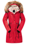 Orolay Veste D'hiver Mi-Longue en Laine D'agneau à Capuche et Col Montant pour Femme Rouge S