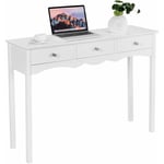 Costway - Table Console Table d'Entrée en Bois avec 3 Tiroirs Usage Polyvalent Salon, Chambre, Bureau, 100x32x75 cm Blanc Vintage