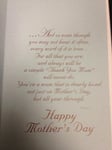 A Special Thank You Mum On Mother's Day Sentimental Verse New Card By  Sensation