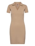 Ribbed Seamless Polo Dress Kort Klänning Beige Aim´n