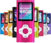 Digital, Compact et Portable Lecteur MP3/MP4 (Max Support 64 GB) avec Photo Viewer, E-Book Reader et Radio FM Enregistreur Vocal et vidéo vidéo, USB, Batterie en Rose