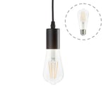 Pendellampa Airam Leon, E27, Svart + Edison Filament-lampa (2200K)