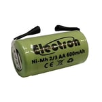 ELECTRON Pile rechargeable Ni-Mh 2/3 AA 1,2 V 600 mAh de 14 x 29 mm avec languettes à souder sur batterie