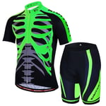 YYDM D'été Maillot Cyclisme Hommes Set - Respirant Maillot VTT Tenue Manches Courtes + Shorts Gel 3D Salopette Cuissard À Bretelle pour Anti Chocs Quick Dry,Green Set,M