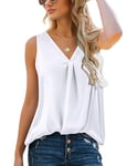 Zeagoo Satin Tank Tops for Women Loose Fit Sleeveless V Neck Cami Camisole Blouses Shirt Top White L