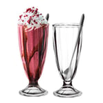 binsakao Milkshake Glasses Cups Soda Fountain with Spoons, Milk Shake, Ice Cream Soda Glass Set of 2 (342ml, Clear)