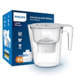 Carafe filtrante Philips +4 cartouches filtrantes de remplacement Micro X-Clean, débit rapide, blanc, 2,6 litres, minuterie électronique