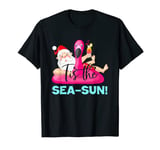 Santa Claus Flamingo Float Tis the Sea-Sun Christmas in July T-Shirt