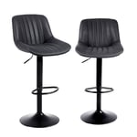 Youhauchair Tabouret Bar, Tabouret de Bar Lot de 2, Chaise de Bar Pivotants avec Dossier, Tabourets de Bar Réglable en Cuir PU, Chaise Haute Bar Moderne, Noir