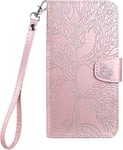 Tiyoo Flip Phone Case for Samsung Galaxy S20 FE 5G, Shockproof Wallet Case with The Tree of Life Pattern, Protective Cover with Card Holder and Magnetic Closure, Phone Cover for S20FE, Pink