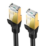 Elfcam® - 15m Câble Ethernet Cat 8, Rond Câble Réseau LAN WAN, Cat8 SFTP 28AWG, 2000Mhz 40Gbps avec Connecteurs RJ45 Haute Qualité, Noir (15M)