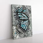 Big Box Art The Blue Butterfly Effect in Abstract Canvas Wall Art Print Ready to Hang Picture, 76 x 50 cm (30 x 20 Inch), Grey, Black, Turquoise