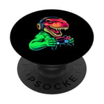 Gaming Dinosaurs- Le T-rex joue aux jeux vidéo PopSockets PopGrip Adhésif