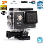 Caméra Sportive Étanche 30M 170° Full HD Wifi Time Lapse Slow Motion Noir 64 Go YONIS