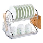 Decdeal Dish Rack 2 Tier Dish Drainer Draining Board Draining Rack Cup Bowl Rack